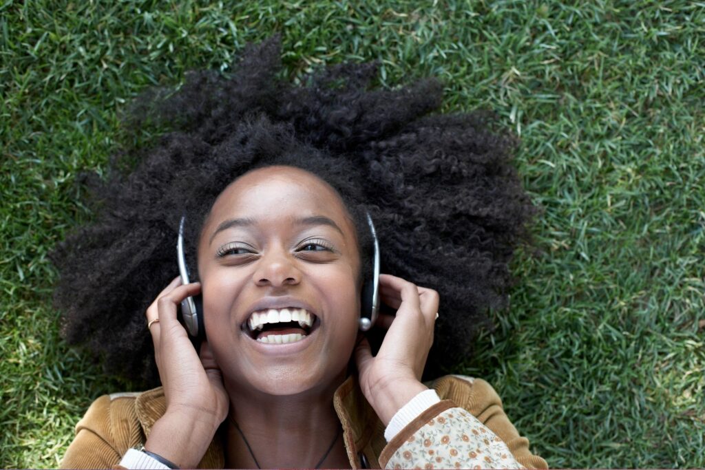 happy girl listening music